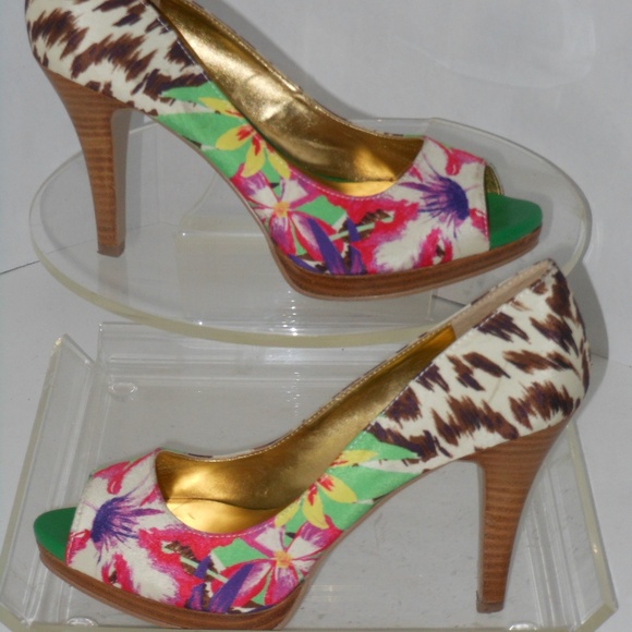 NINE WEST PEEP TOE MULTI-COLOR CLASSIC PUMPS - Picture 4 of 7